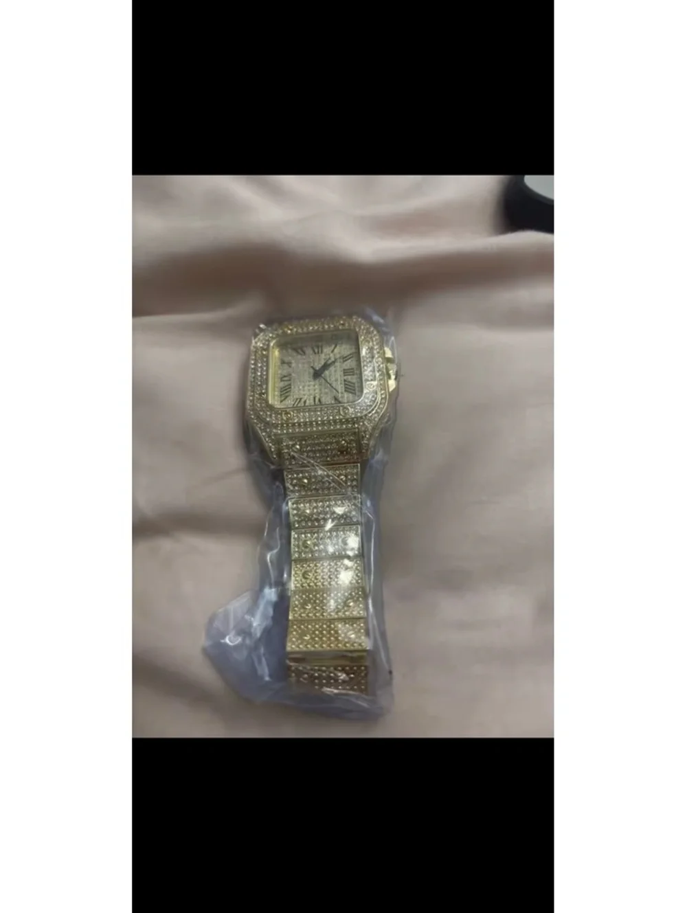 Gold-Tone Square Roman Numeral Bling Watch 8.5”